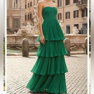 KissProm khalani emerald green ruffle multi layer long prom dress
